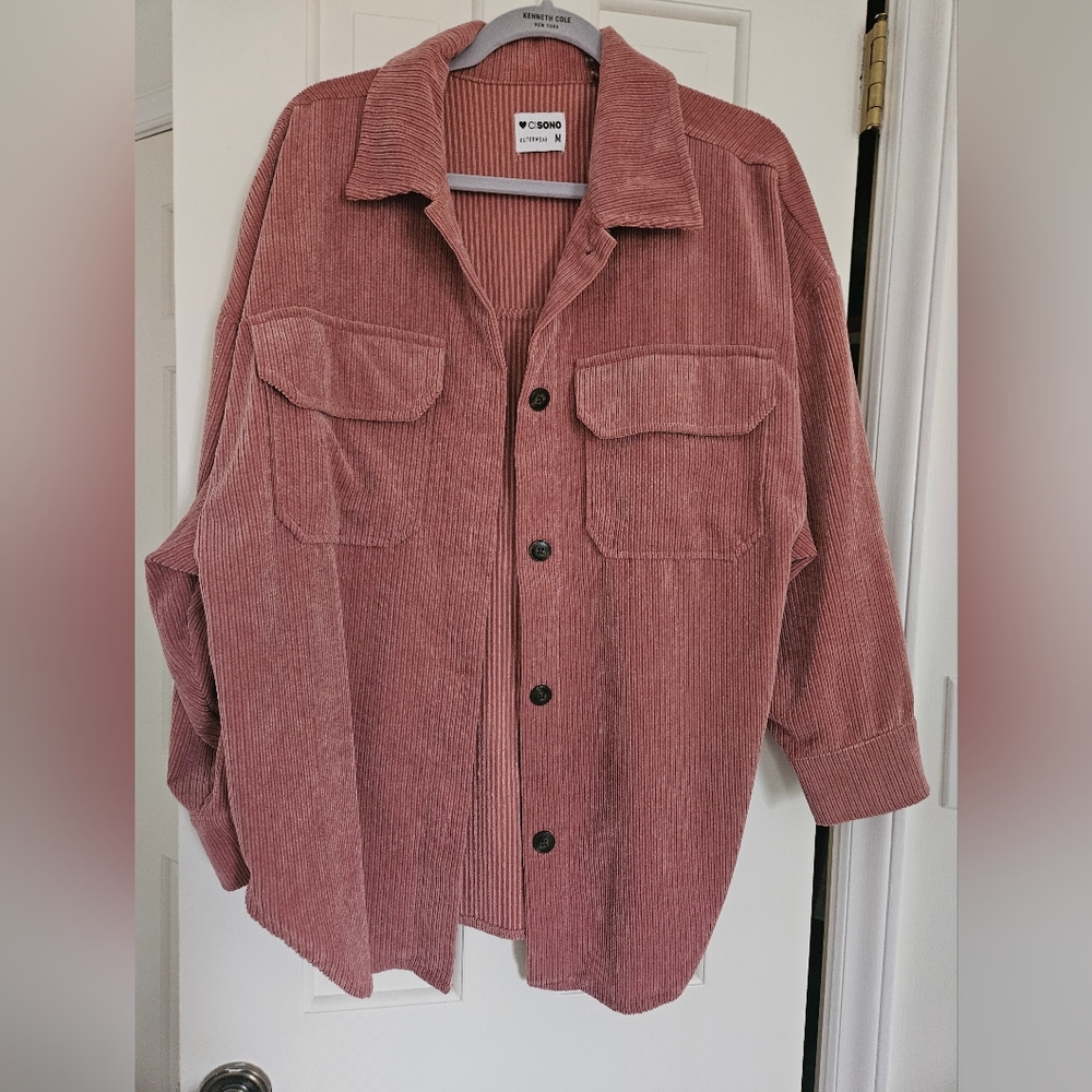 Pink Corduroy Button-Up Shirt/Shacket in Dusty Rose Size:Medium